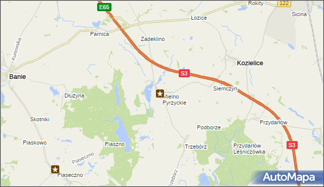 mapa Mielno Pyrzyckie, Mielno Pyrzyckie na mapie Targeo