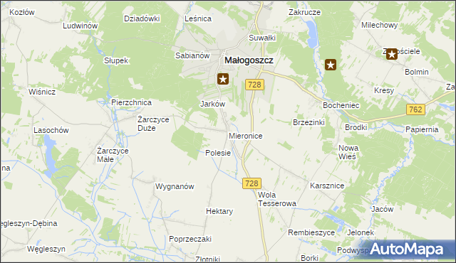 mapa Mieronice gmina Małogoszcz, Mieronice gmina Małogoszcz na mapie Targeo