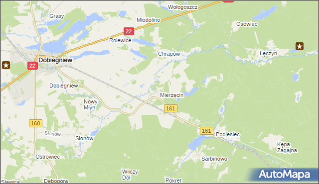 mapa Mierzęcin gmina Dobiegniew, Mierzęcin gmina Dobiegniew na mapie Targeo