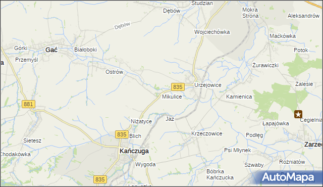 mapa Mikulice gmina Gać, Mikulice gmina Gać na mapie Targeo