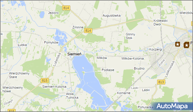 mapa Miłków gmina Siemień, Miłków gmina Siemień na mapie Targeo