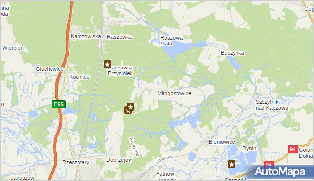 mapa Miłogostowice, Miłogostowice na mapie Targeo