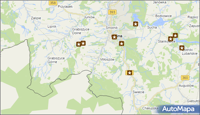 mapa Miłoszów, Miłoszów na mapie Targeo