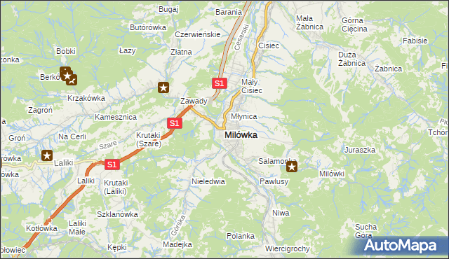 mapa Milówka powiat żywiecki, Milówka powiat żywiecki na mapie Targeo