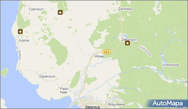 mapa Miłowo gmina Stepnica, Miłowo gmina Stepnica na mapie Targeo