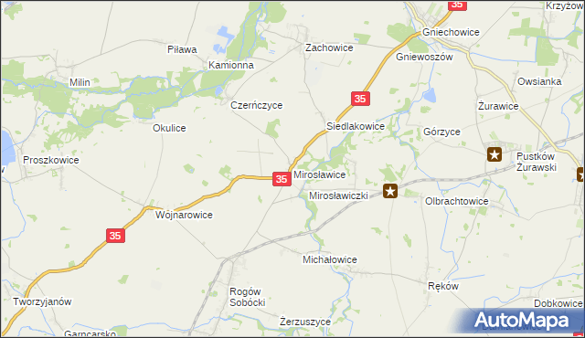 mapa Mirosławice gmina Sobótka, Mirosławice gmina Sobótka na mapie Targeo