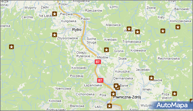 mapa Młodów gmina Piwniczna-Zdrój, Młodów gmina Piwniczna-Zdrój na mapie Targeo