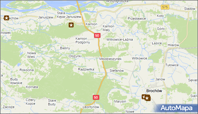 mapa Młodzieszynek gmina Młodzieszyn, Młodzieszynek gmina Młodzieszyn na mapie Targeo