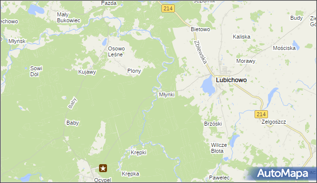 mapa Młynki gmina Lubichowo, Młynki gmina Lubichowo na mapie Targeo