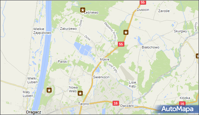 mapa Mokre gmina Grudziądz, Mokre gmina Grudziądz na mapie Targeo