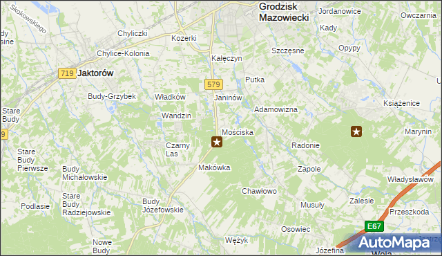 mapa Mościska gmina Grodzisk Mazowiecki, Mościska gmina Grodzisk Mazowiecki na mapie Targeo