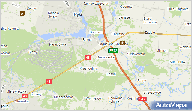 mapa Moszczanka gmina Ryki, Moszczanka gmina Ryki na mapie Targeo