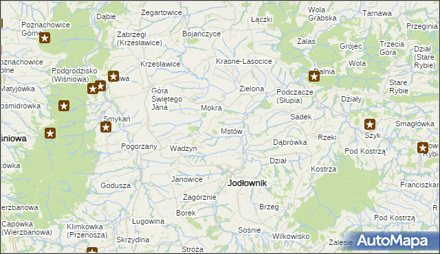 mapa Mstów gmina Jodłownik, Mstów gmina Jodłownik na mapie Targeo