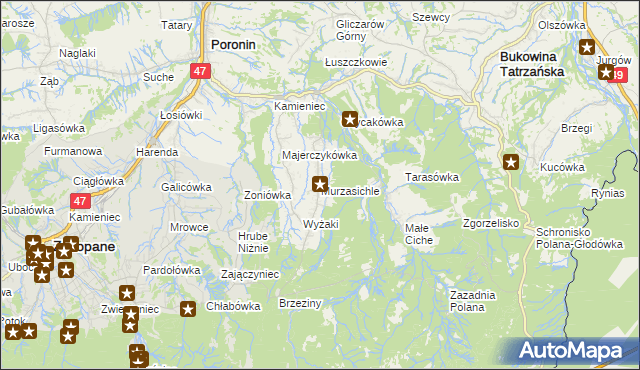 mapa Murzasichle, Murzasichle na mapie Targeo