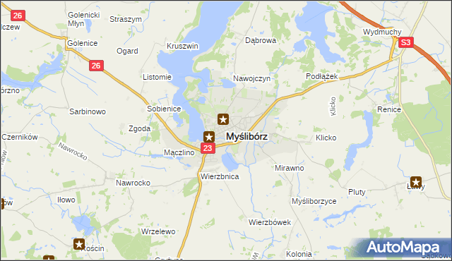 mapa Myślibórz, Myślibórz na mapie Targeo