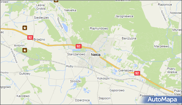 mapa Nekla powiat wrzesiński, Nekla powiat wrzesiński na mapie Targeo