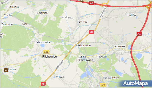 mapa Nieborowice, Nieborowice na mapie Targeo