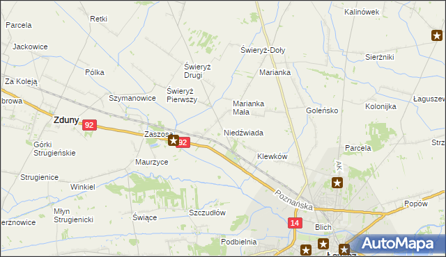 mapa Niedźwiada gmina Łowicz, Niedźwiada gmina Łowicz na mapie Targeo