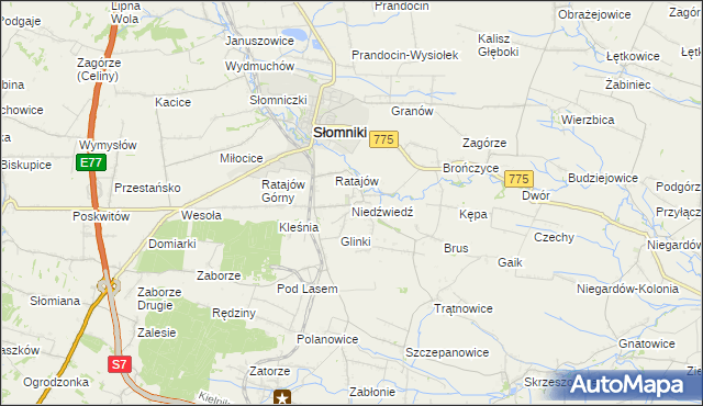 mapa Niedźwiedź gmina Słomniki, Niedźwiedź gmina Słomniki na mapie Targeo