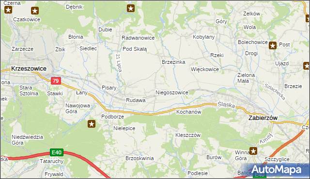 mapa Niegoszowice, Niegoszowice na mapie Targeo