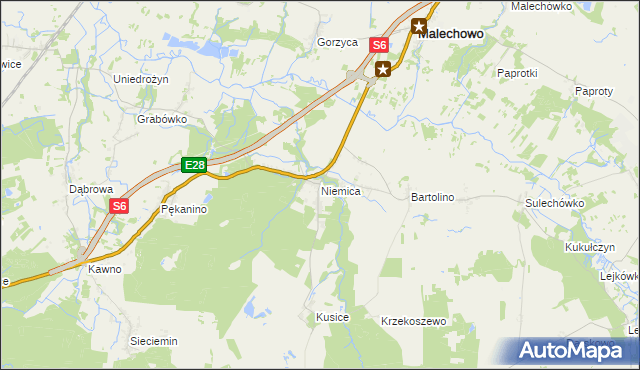 mapa Niemica gmina Malechowo, Niemica gmina Malechowo na mapie Targeo