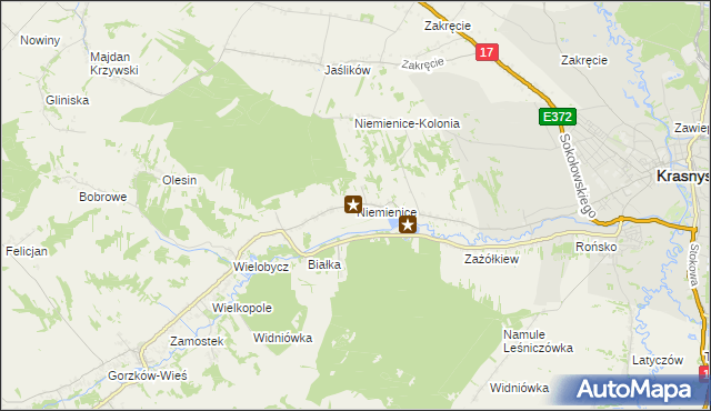 mapa Niemienice gmina Krasnystaw, Niemienice gmina Krasnystaw na mapie Targeo