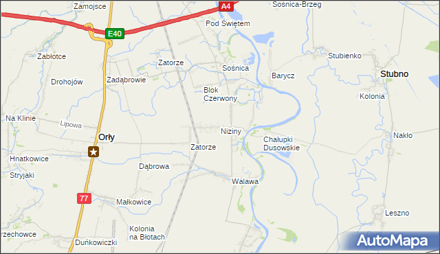 mapa Niziny gmina Orły, Niziny gmina Orły na mapie Targeo