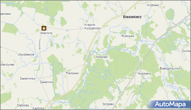 mapa Nosowo gmina Biesiekierz, Nosowo gmina Biesiekierz na mapie Targeo