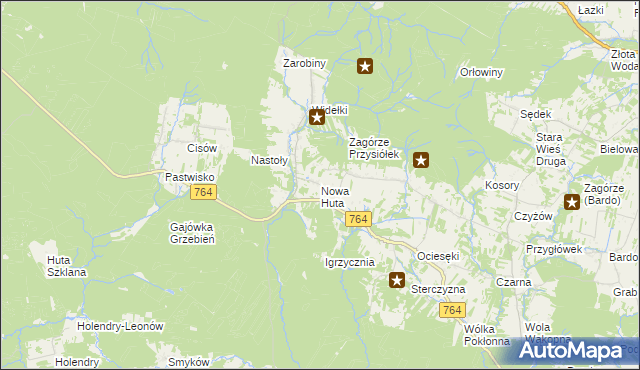 mapa Nowa Huta gmina Raków, Nowa Huta gmina Raków na mapie Targeo