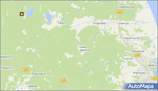 mapa Nowa Jasienica, Nowa Jasienica na mapie Targeo