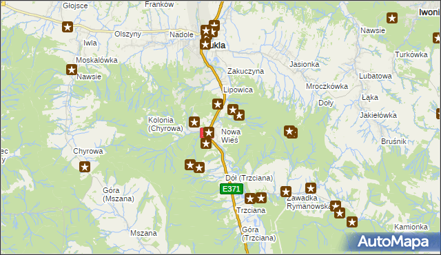 mapa Nowa Wieś gmina Dukla, Nowa Wieś gmina Dukla na mapie Targeo