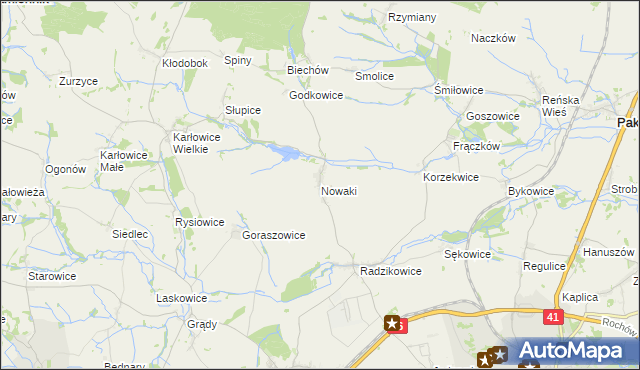 mapa Nowaki gmina Pakosławice, Nowaki gmina Pakosławice na mapie Targeo