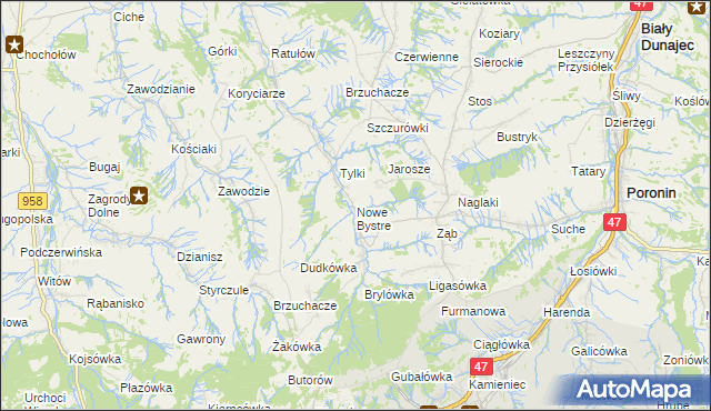 mapa Nowe Bystre, Nowe Bystre na mapie Targeo