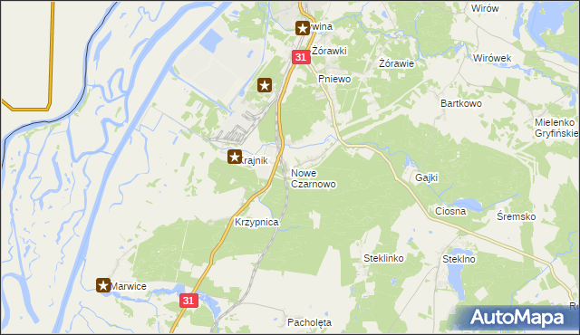 mapa Nowe Czarnowo gmina Gryfino, Nowe Czarnowo gmina Gryfino na mapie Targeo