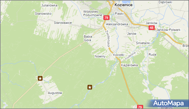 mapa Nowiny gmina Kozienice, Nowiny gmina Kozienice na mapie Targeo