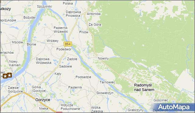 mapa Nowiny gmina Radomyśl nad Sanem, Nowiny gmina Radomyśl nad Sanem na mapie Targeo