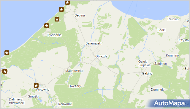 mapa Objazda gmina Ustka, Objazda gmina Ustka na mapie Targeo