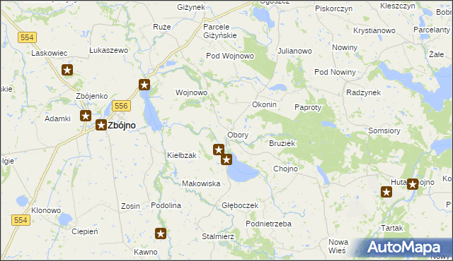 mapa Obory gmina Zbójno, Obory gmina Zbójno na mapie Targeo