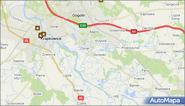 mapa Obrowiec gmina Gogolin, Obrowiec gmina Gogolin na mapie Targeo