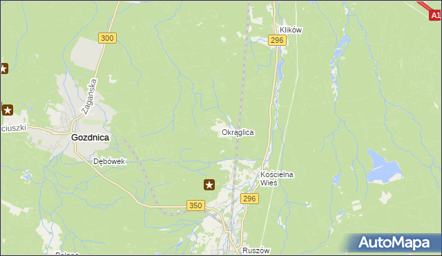 mapa Okrąglica gmina Węgliniec, Okrąglica gmina Węgliniec na mapie Targeo