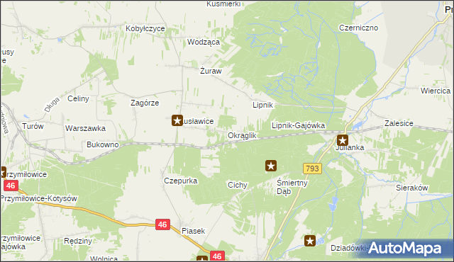 mapa Okrąglik gmina Janów, Okrąglik gmina Janów na mapie Targeo