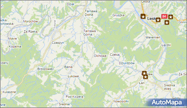 mapa Olchowa gmina Zagórz, Olchowa gmina Zagórz na mapie Targeo