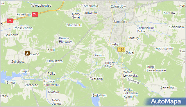 mapa Oleśnik gmina Bełchatów, Oleśnik gmina Bełchatów na mapie Targeo
