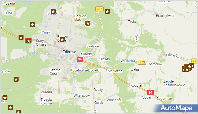 mapa Olewin gmina Olkusz, Olewin gmina Olkusz na mapie Targeo