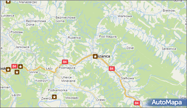 mapa Olszanica powiat leski, Olszanica powiat leski na mapie Targeo