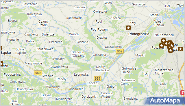 mapa Olszanka gmina Podegrodzie, Olszanka gmina Podegrodzie na mapie Targeo