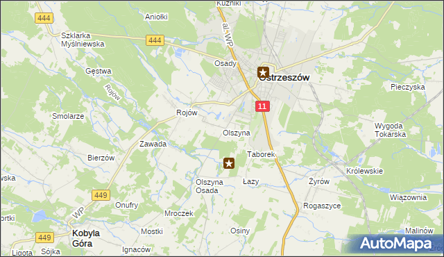 mapa Olszyna gmina Ostrzeszów, Olszyna gmina Ostrzeszów na mapie Targeo