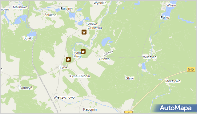 mapa Orłowo gmina Nidzica, Orłowo gmina Nidzica na mapie Targeo