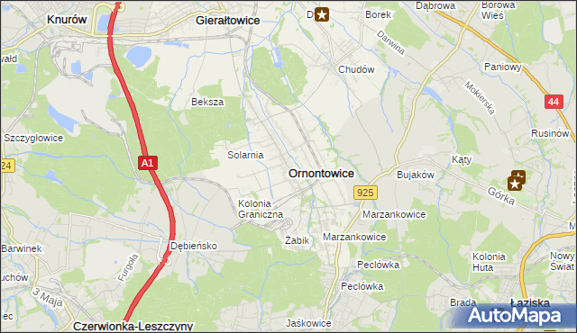 mapa Ornontowice, Ornontowice na mapie Targeo