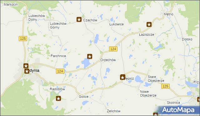 mapa Orzechów gmina Cedynia, Orzechów gmina Cedynia na mapie Targeo